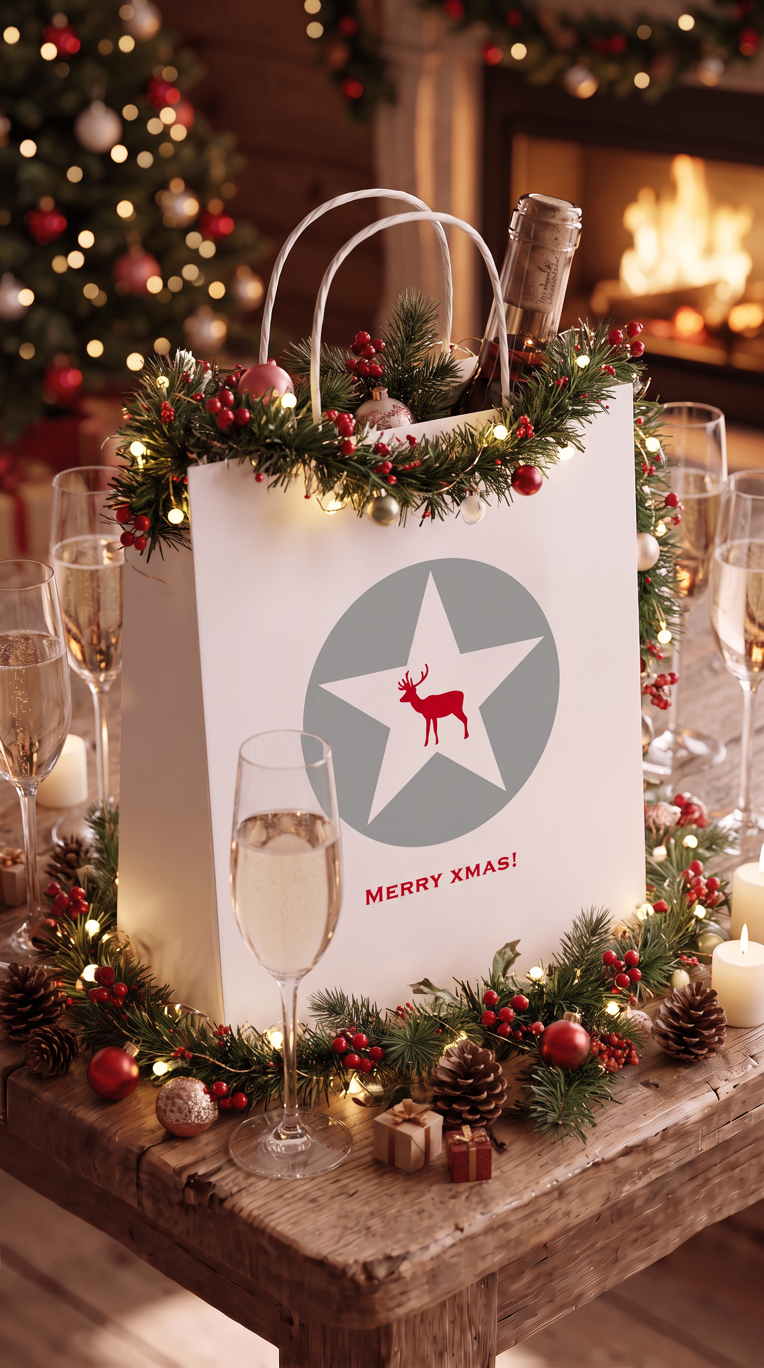 Geschenktüte Weihnachten „Merry Xmas“ – Festliche Geschenkverpackung mit Elch-Motiv